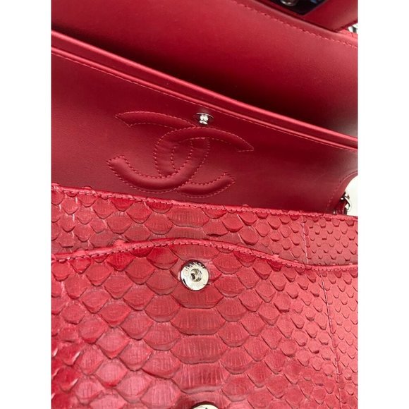 Chanel Womens Red Python Leather Classic Double Flap Jumbo Handbag - Picture 11 of 11